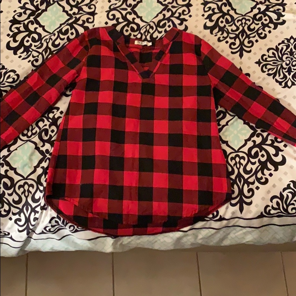 Red and black plaid blouse